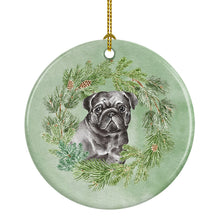 Load image into Gallery viewer, Pug Black Christmas Wreath Ceramic Ornament