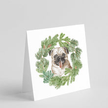 Load image into Gallery viewer, Pug Fawn with Christmas Wreath Square Greeting Cards -  Blank Note Cards – 8-Pack of Artist-Designed Cards with Envelopes