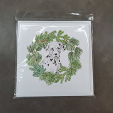 Load image into Gallery viewer, Dalmatian Puppy with Christmas Wreath Square Greeting Cards -  Blank Note Cards – 8-Pack of Artist-Designed Cards with Envelopes