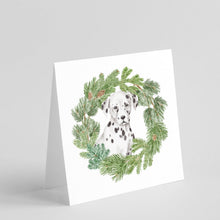 Load image into Gallery viewer, Dalmatian Puppy with Christmas Wreath Square Greeting Cards -  Blank Note Cards – 8-Pack of Artist-Designed Cards with Envelopes