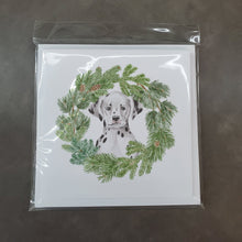 Load image into Gallery viewer, Dalmatian Puppy Sitting Pretty with Christmas Wreath Square Greeting Cards -  Blank Note Cards – 8-Pack of Artist-Designed Cards with Envelopes