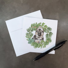Load image into Gallery viewer, German Shepherd Puppy with Christmas Wreath Square Greeting Cards -  Blank Note Cards – 8-Pack of Artist-Designed Cards with Envelopes