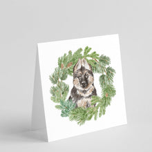 Load image into Gallery viewer, German Shepherd Puppy with Christmas Wreath Square Greeting Cards -  Blank Note Cards – 8-Pack of Artist-Designed Cards with Envelopes