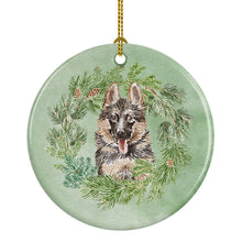 Load image into Gallery viewer, German Shepherd Puppy Smiling Christmas Wreath Ceramic Ornament