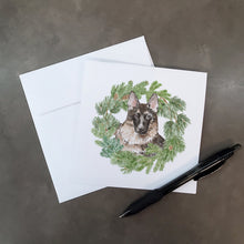 Load image into Gallery viewer, German Shepherd with Christmas Wreath Square Greeting Cards -  Blank Note Cards – 8-Pack of Artist-Designed Cards with Envelopes