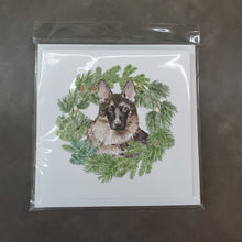 Load image into Gallery viewer, German Shepherd with Christmas Wreath Square Greeting Cards -  Blank Note Cards – 8-Pack of Artist-Designed Cards with Envelopes