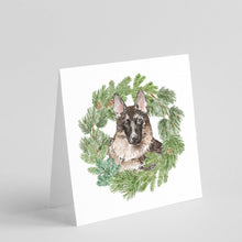 Load image into Gallery viewer, German Shepherd with Christmas Wreath Square Greeting Cards -  Blank Note Cards – 8-Pack of Artist-Designed Cards with Envelopes