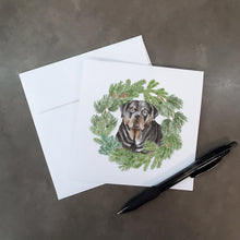 Load image into Gallery viewer, Rottweiler with Christmas Wreath Square Greeting Cards -  Blank Note Cards – 8-Pack of Artist-Designed Cards with Envelopes