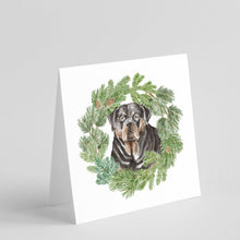 Load image into Gallery viewer, Rottweiler with Christmas Wreath Square Greeting Cards -  Blank Note Cards – 8-Pack of Artist-Designed Cards with Envelopes
