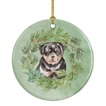 Load image into Gallery viewer, Rottweiler Puppy Christmas Wreath Ceramic Ornament