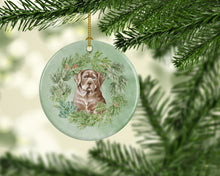 Load image into Gallery viewer, Labrador Retriever Puppy Chocolate Christmas Wreath Ceramic Ornament