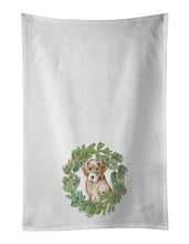 Load image into Gallery viewer, Labrador Retriever Puppy Yellow  Christmas Wreath White Kitchen Towel Set of 2
