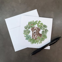 Load image into Gallery viewer, Labrador Retriever Chocolate with Christmas Wreath Square Greeting Cards -  Blank Note Cards – 8-Pack of Artist-Designed Cards with Envelopes