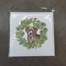 Load image into Gallery viewer, Labrador Retriever Chocolate with Christmas Wreath Square Greeting Cards -  Blank Note Cards – 8-Pack of Artist-Designed Cards with Envelopes