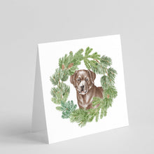 Load image into Gallery viewer, Labrador Retriever Chocolate with Christmas Wreath Square Greeting Cards -  Blank Note Cards – 8-Pack of Artist-Designed Cards with Envelopes