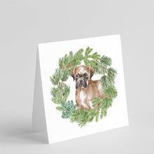 Load image into Gallery viewer, Boxer Puppy Fawn with Christmas Wreath Square Greeting Cards -  Blank Note Cards – 8-Pack of Artist-Designed Cards with Envelopes