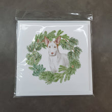 Load image into Gallery viewer, Ibizan Hound with Christmas Wreath Square Greeting Cards -  Blank Note Cards – 8-Pack of Artist-Designed Cards with Envelopes