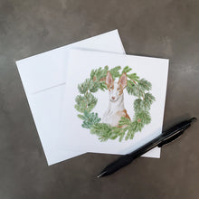 Load image into Gallery viewer, Ibizan Hound Sitting Proud with Christmas Wreath Square Greeting Cards -  Blank Note Cards – 8-Pack of Artist-Designed Cards with Envelopes