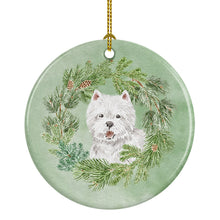 Load image into Gallery viewer, West Highland White Terrier Smiling Christmas Wreath Ceramic Ornament