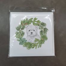 Load image into Gallery viewer, West Highland White Terrier Puppy with Christmas Wreath Square Greeting Cards -  Blank Note Cards – 8-Pack of Artist-Designed Cards with Envelopes