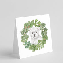 Load image into Gallery viewer, West Highland White Terrier Puppy with Christmas Wreath Square Greeting Cards -  Blank Note Cards – 8-Pack of Artist-Designed Cards with Envelopes