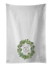 Load image into Gallery viewer, West Highland White Terrier Puppy Christmas Wreath White Kitchen Towel Set of 2