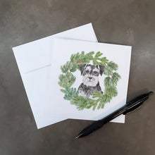 Load image into Gallery viewer, Schnauzer Black and Silver with Christmas Wreath Square Greeting Cards -  Blank Note Cards – 8-Pack of Artist-Designed Cards with Envelopes