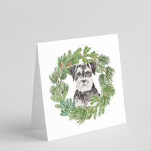 Load image into Gallery viewer, Schnauzer Black and Silver with Christmas Wreath Square Greeting Cards -  Blank Note Cards – 8-Pack of Artist-Designed Cards with Envelopes