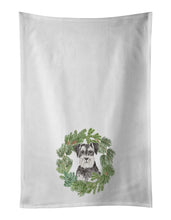 Load image into Gallery viewer, Schnauzer Black and Silver Christmas Wreath White Kitchen Towel Set of 2