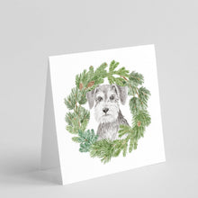 Load image into Gallery viewer, Schnauzer Salt and Pepper with Christmas Wreath Square Greeting Cards -  Blank Note Cards – 8-Pack of Artist-Designed Cards with Envelopes