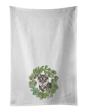 Load image into Gallery viewer, Shiba Inu Puppy Black Sesame Christmas Wreath White Kitchen Towel Set of 2