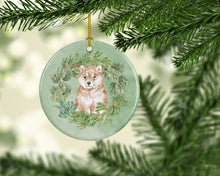Load image into Gallery viewer, Shiba Inu Puppy Sitting Pretty Christmas Wreath Ceramic Ornament