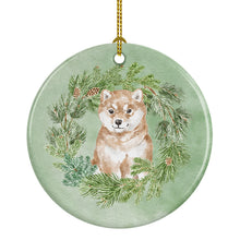 Load image into Gallery viewer, Shiba Inu Puppy Sitting Pretty Christmas Wreath Ceramic Ornament