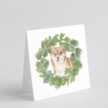 Load image into Gallery viewer, Shiba Inu Sitting Pretty with Christmas Wreath Square Greeting Cards -  Blank Note Cards – 8-Pack of Artist-Designed Cards with Envelopes