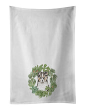Load image into Gallery viewer, Sheltie/Shetland Sheepdog Puppy Tricolor  Christmas Wreath White Kitchen Towel Set of 2