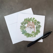 Load image into Gallery viewer, Sheltie/Shetland Sheepdog Sable with Christmas Wreath Square Greeting Cards -  Blank Note Cards – 8-Pack of Artist-Designed Cards with Envelopes