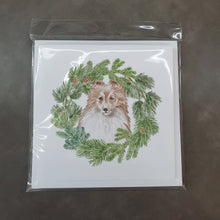 Load image into Gallery viewer, Sheltie/Shetland Sheepdog Sable with Christmas Wreath Square Greeting Cards -  Blank Note Cards – 8-Pack of Artist-Designed Cards with Envelopes