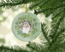 Load image into Gallery viewer, Sheltie/Shetland Sheepdog Tricolor Smiling #1 Christmas Wreath Ceramic Ornament