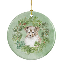 Load image into Gallery viewer, Sheltie/Shetland Sheepdog Puppy Sable Smile Christmas Wreath Ceramic Ornament