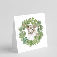 Load image into Gallery viewer, Sheltie/Shetland Sheepdog Puppy Sable Smile with Christmas Wreath Square Greeting Cards -  Blank Note Cards – 8-Pack of Artist-Designed Cards with Envelopes