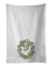 Load image into Gallery viewer, Sheltie/Shetland Sheepdog Puppy Sable Smile Christmas Wreath White Kitchen Towel Set of 2