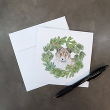 Load image into Gallery viewer, Sheltie/Shetland Sheepdog Puppy Sable with Christmas Wreath Square Greeting Cards -  Blank Note Cards – 8-Pack of Artist-Designed Cards with Envelopes