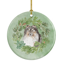 Load image into Gallery viewer, Sheltie/Shetland SheepdogTricolor Smiling #2 Christmas Wreath Ceramic Ornament