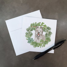 Load image into Gallery viewer, Briard Smiling Ears Up with Christmas Wreath Square Greeting Cards -  Blank Note Cards – 8-Pack of Artist-Designed Cards with Envelopes