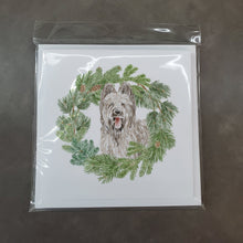 Load image into Gallery viewer, Briard Smiling Ears Up with Christmas Wreath Square Greeting Cards -  Blank Note Cards – 8-Pack of Artist-Designed Cards with Envelopes