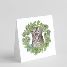 Load image into Gallery viewer, Briard Smiling Eyes Peeking Out with Christmas Wreath Square Greeting Cards -  Blank Note Cards – 8-Pack of Artist-Designed Cards with Envelopes