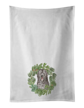 Load image into Gallery viewer, Briard Smiling Eyes Peeking Out Christmas Wreath White Kitchen Towel Set of 2