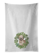 Load image into Gallery viewer, Briard Smiling Christmas Wreath White Kitchen Towel Set of 2