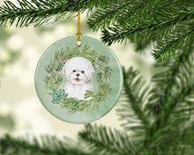 Load image into Gallery viewer, Bichon Frise Smiling Christmas Wreath Ceramic Ornament