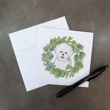 Load image into Gallery viewer, Bichon Frise Smiling with Christmas Wreath Square Greeting Cards -  Blank Note Cards – 8-Pack of Artist-Designed Cards with Envelopes